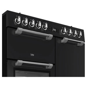 Beko 90cm Multifunction Dual Fuel Anthracite Freestanding Oven BRC916GMAN, Control Panel Close-Up View