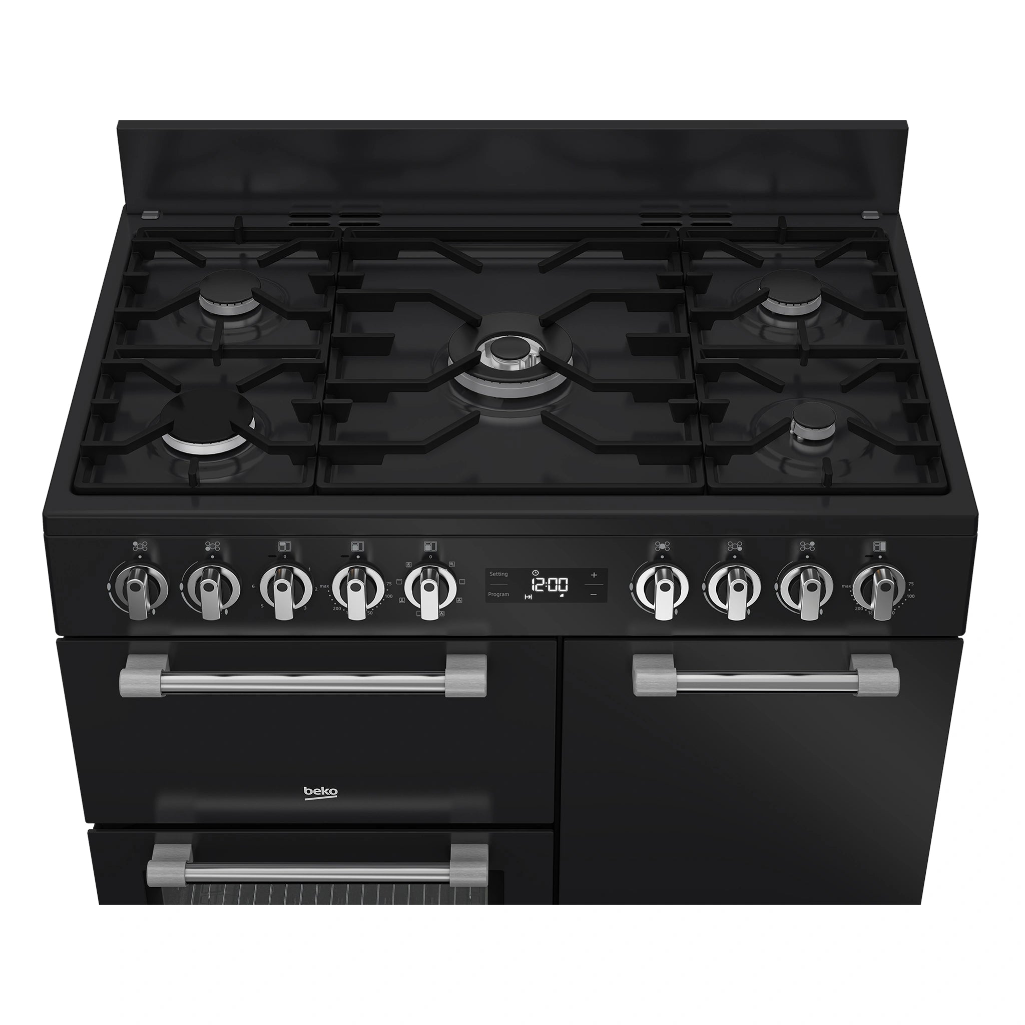 Beko 90cm Multifunction Dual Fuel Anthracite Freestanding Oven BRC916GMAN, Control Panel View