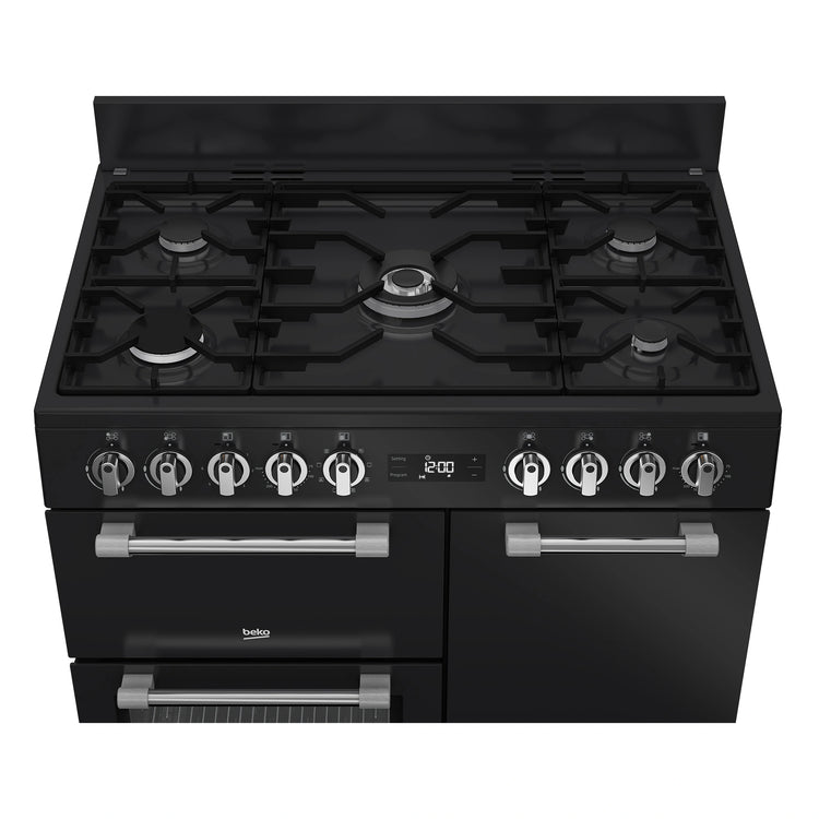 Beko 90cm Multifunction Dual Fuel Anthracite Freestanding Oven BRC916GMAN, Control Panel View