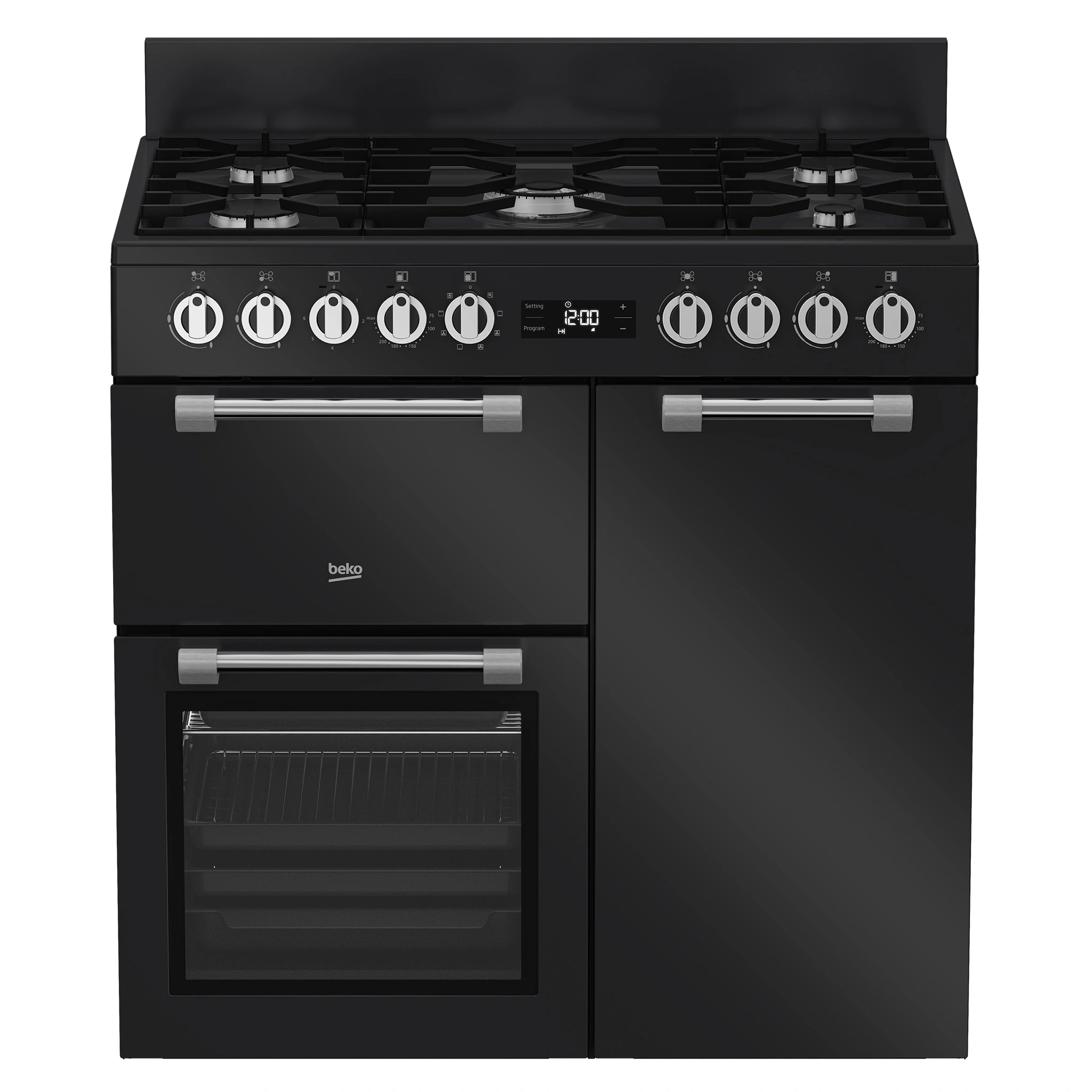 Beko 90cm Multifunction Dual Fuel Anthracite Freestanding Oven BRC916GMAN, Front View