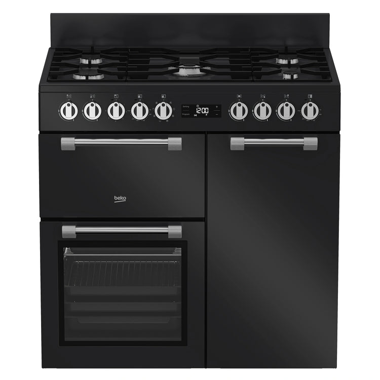 Beko 90cm Multifunction Dual Fuel Anthracite Freestanding Oven BRC916GMAN, Front View