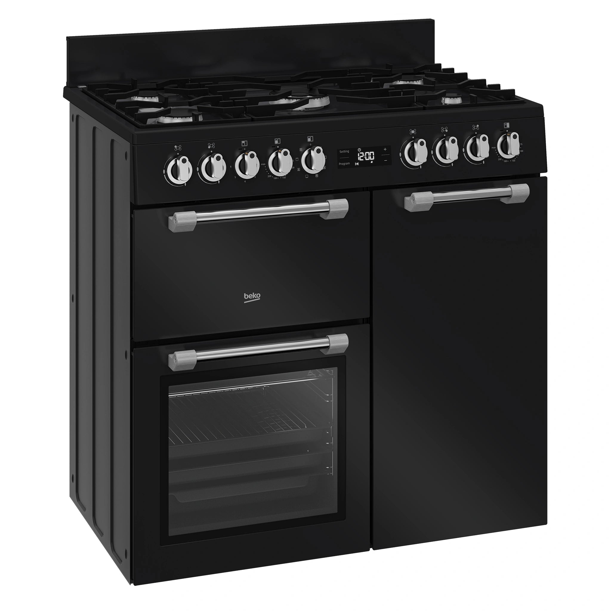 Beko 90cm Multifunction Dual Fuel Anthracite Freestanding Oven BRC916GMAN, Right Side View