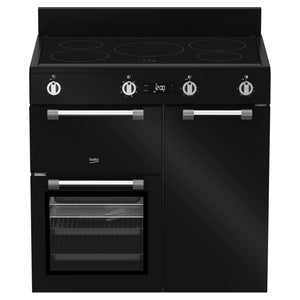 Beko 90cm Black Induction Multi Door Freestanding Oven BRC916IMB, Front View With Door Open, Front View