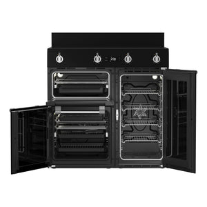 Beko 90cm Black Induction Multi Door Freestanding Oven BRC916IMB, Front View With Door Open