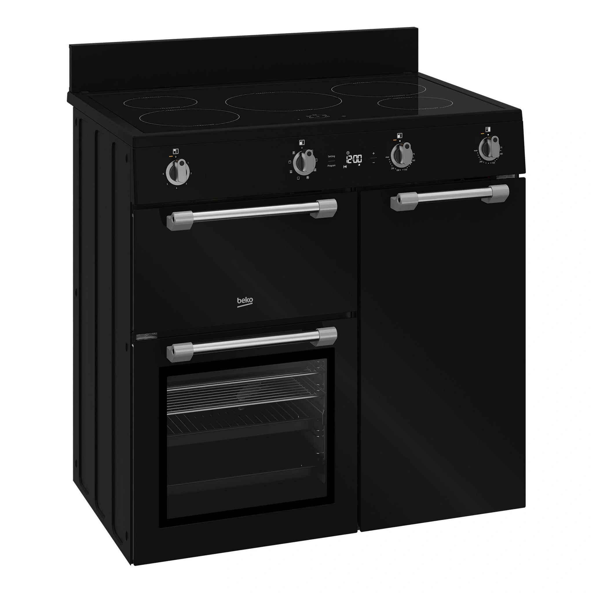 Beko 90cm Black Induction Multi Door Freestanding Oven BRC916IMB, Left Side View