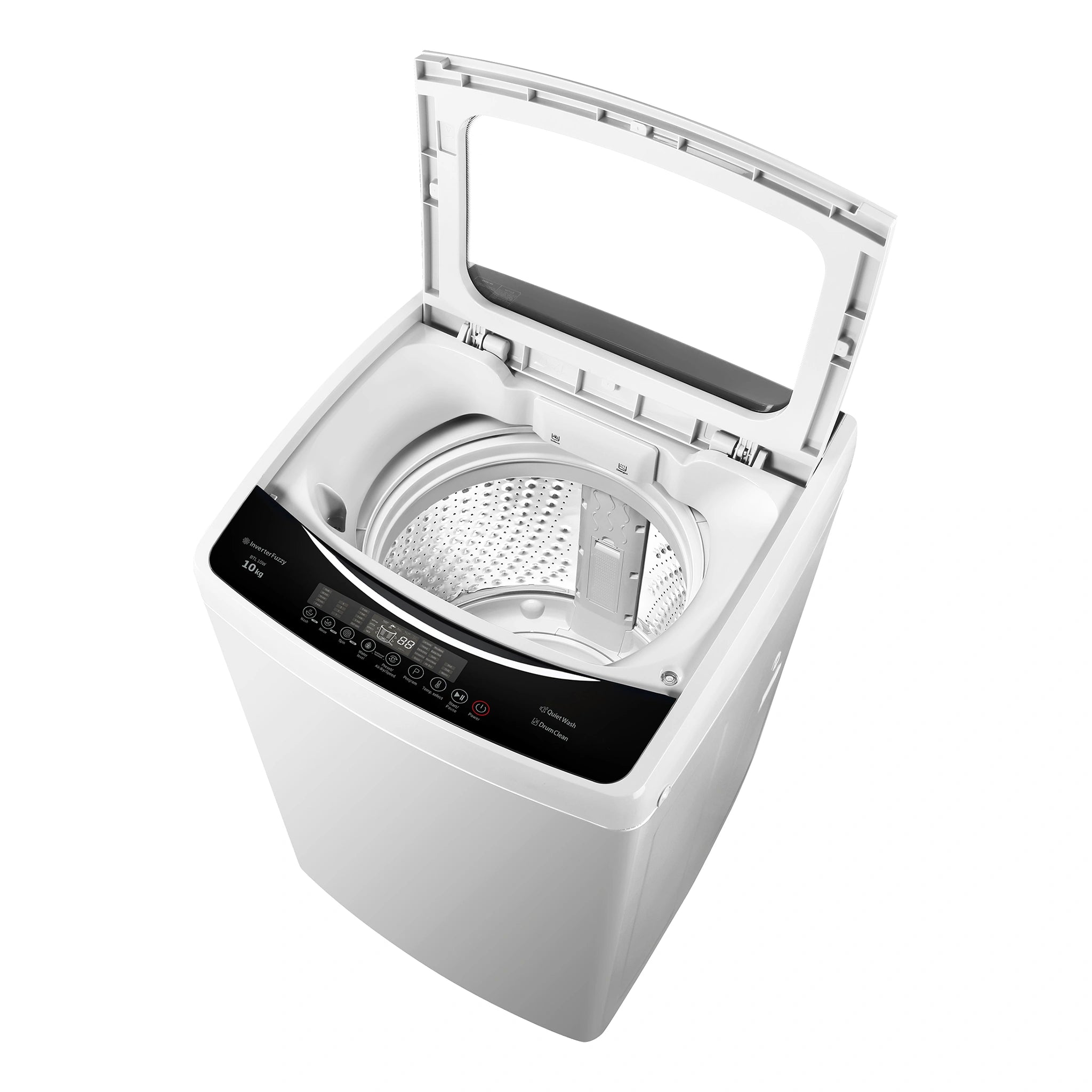 Beko 10kg White Automatic Top-Load Washing Machine BTL10W, Front View with Door Open