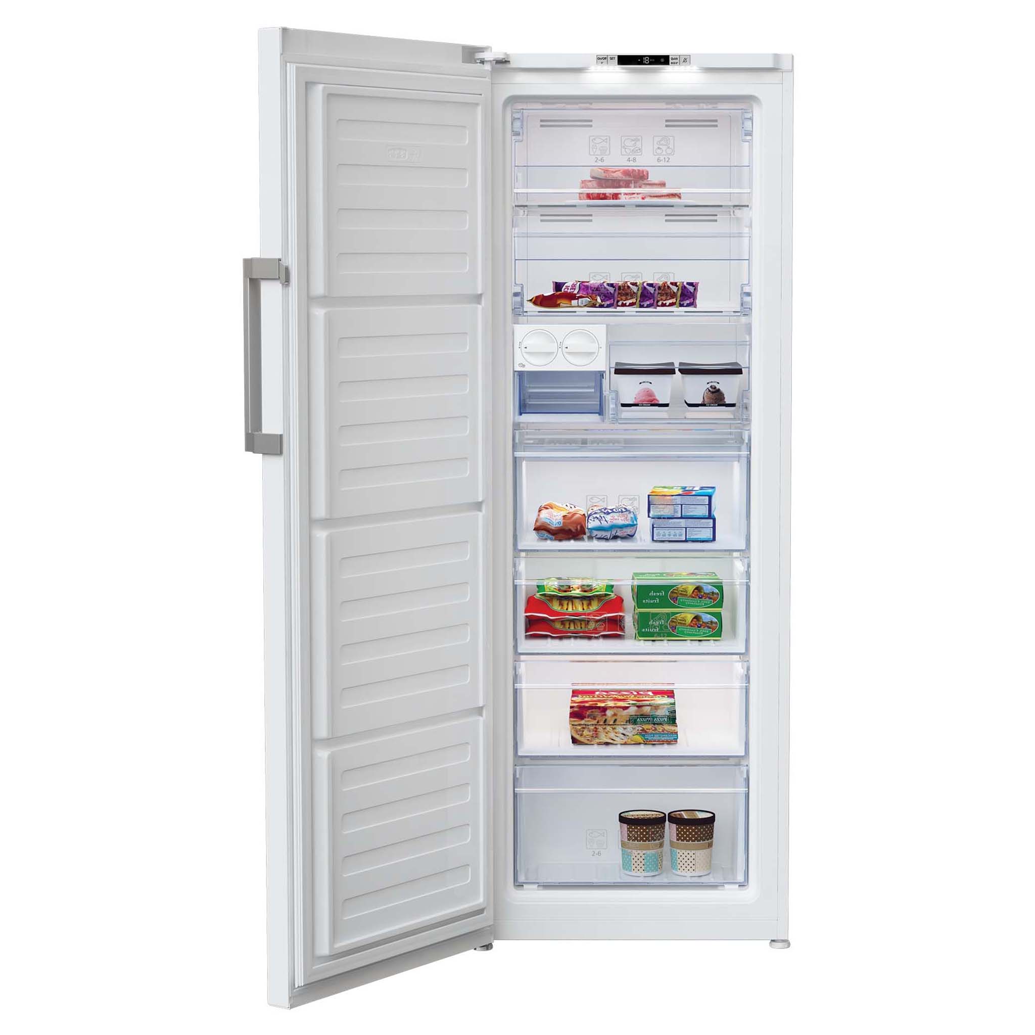 Beko 290L White Frost-Free Upright Freezer BVF290W, Open Door View