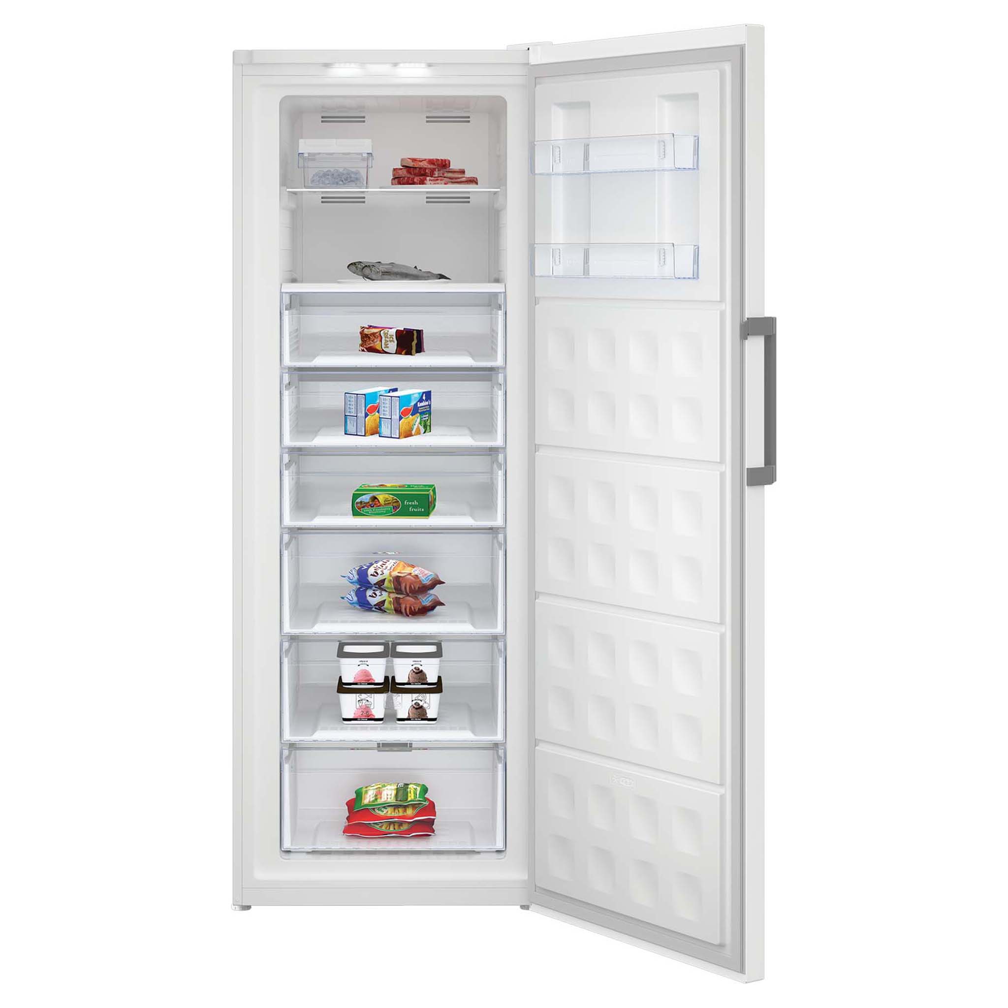 Beko 404L White Frost-Free Upright Freezer BVF404W, Open Door View