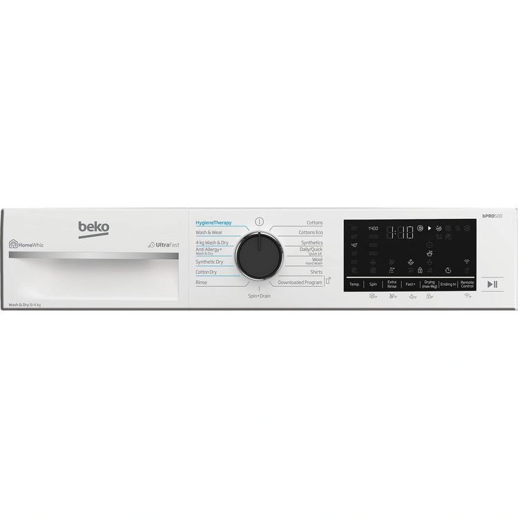 Beko 8kg/4kg Front Load Washer Dryer Combo with SteamCure® BWDB8420W, Control Panel View