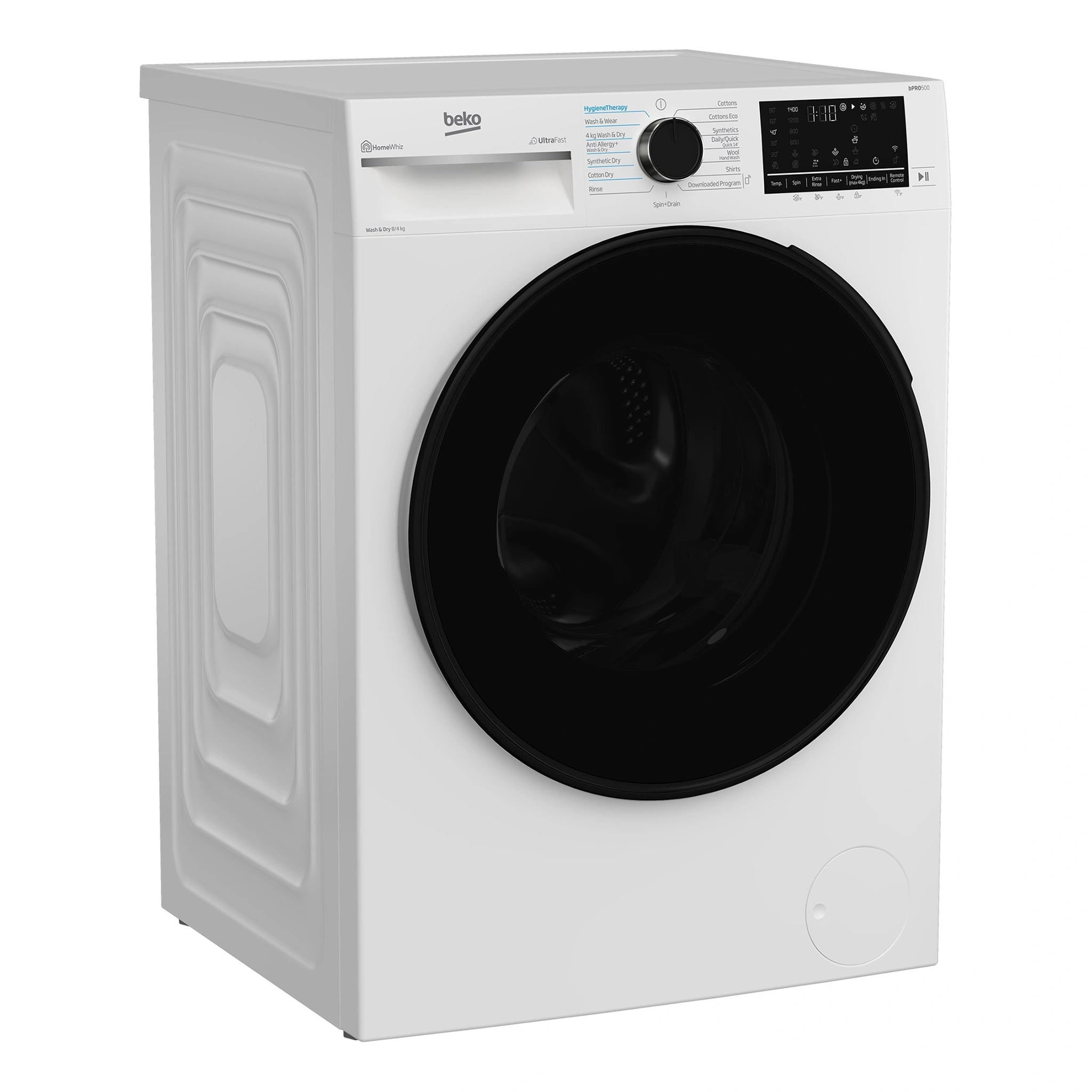 Beko 8kg/4kg Front Load Washer Dryer Combo with SteamCure® BWDB8420W, Left Side View