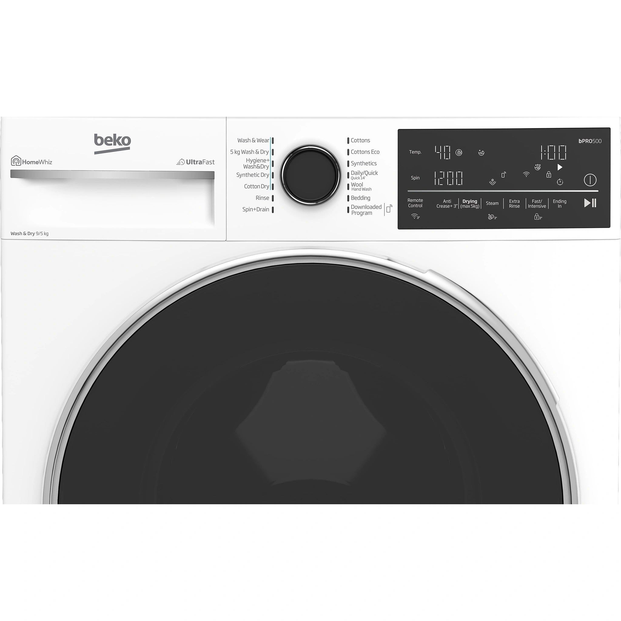 Beko Freestanding Washer Dryer (9 kg / 5 kg, 1400 rpm) BWDB9540W, Control Panel View 2
