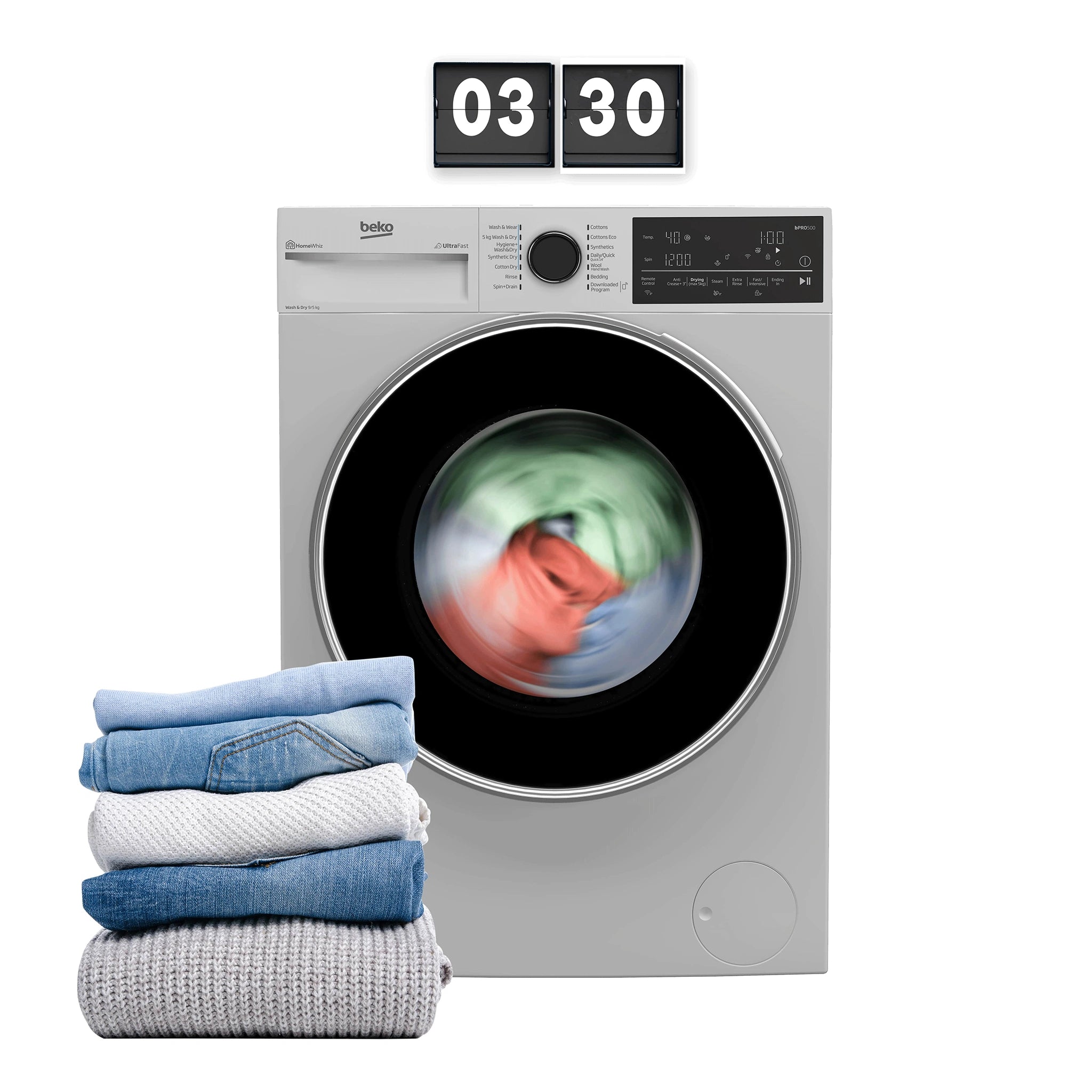 Beko Freestanding Washer Dryer (9 kg / 5 kg, 1400 rpm) BWDB9540W, Feature 4