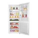 CHiQ 396L Bottom Mount Fridge CBM396NW, Front view with door open, full of food items, and bottles