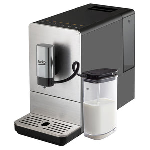 Beko CEG5331X Bean to Cup Automatic Espresso Machine with Milk Cup, Front left view with milk jug