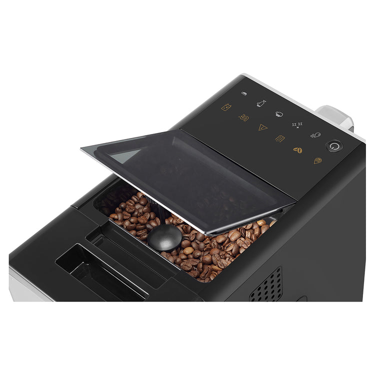 Beko CEG5331X Bean to Cup Automatic Espresso Machine with Milk Cup, Top view with coffee beans