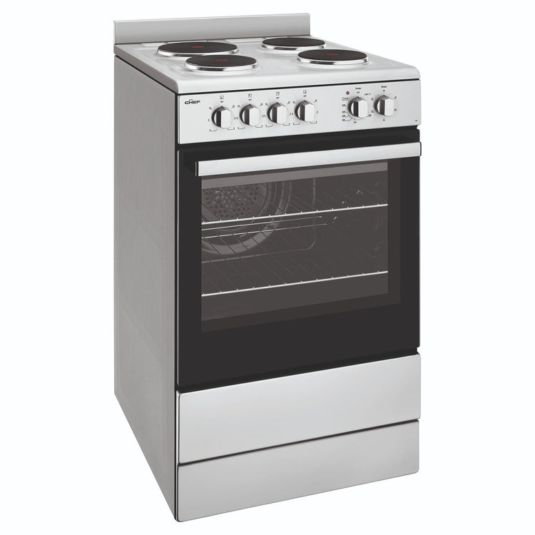 Chef 54cm stainless steel freestanding cooker CFE536SB, Front View
