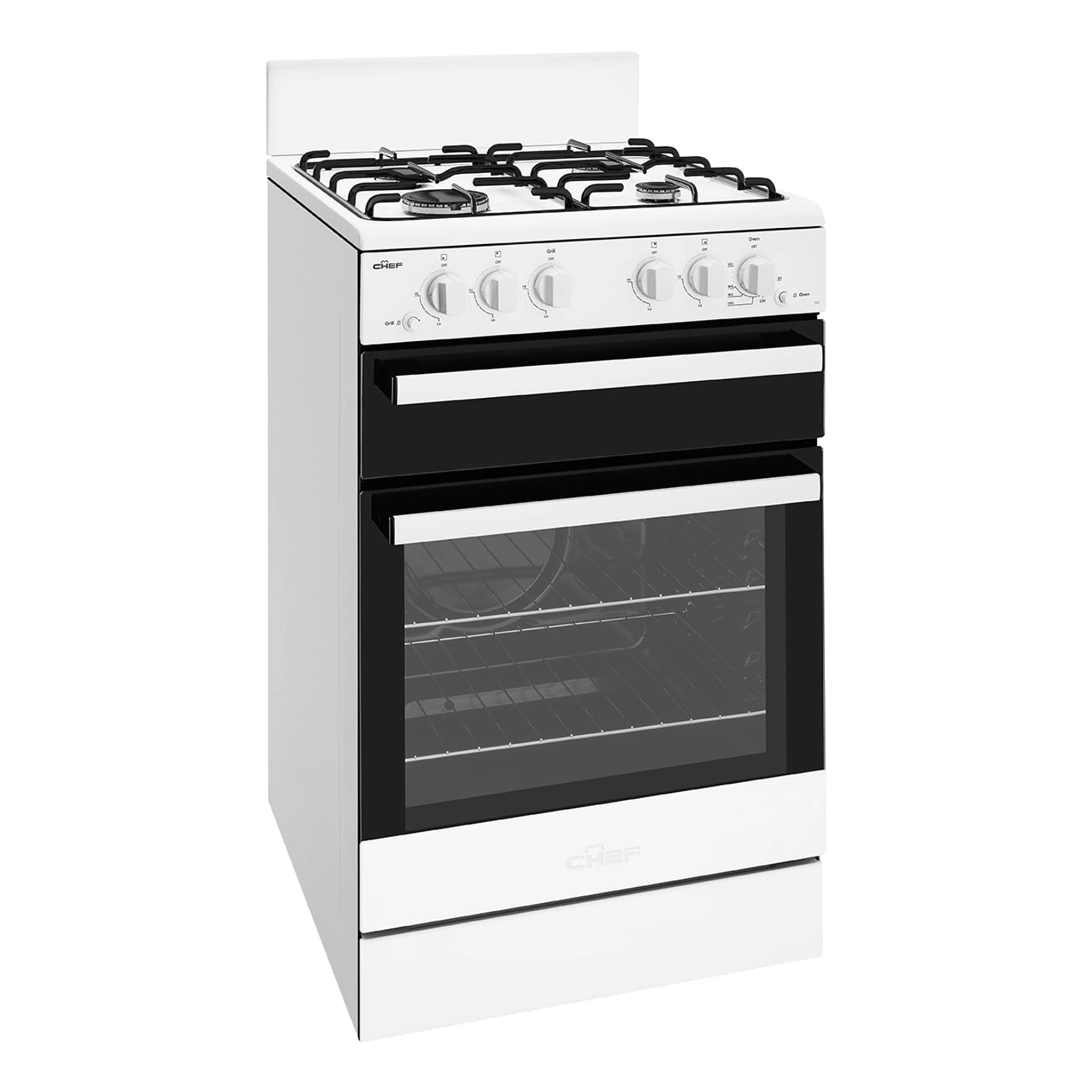 Chef 54cm freestanding cooker, Conventional oven CFG503WCH, Side View