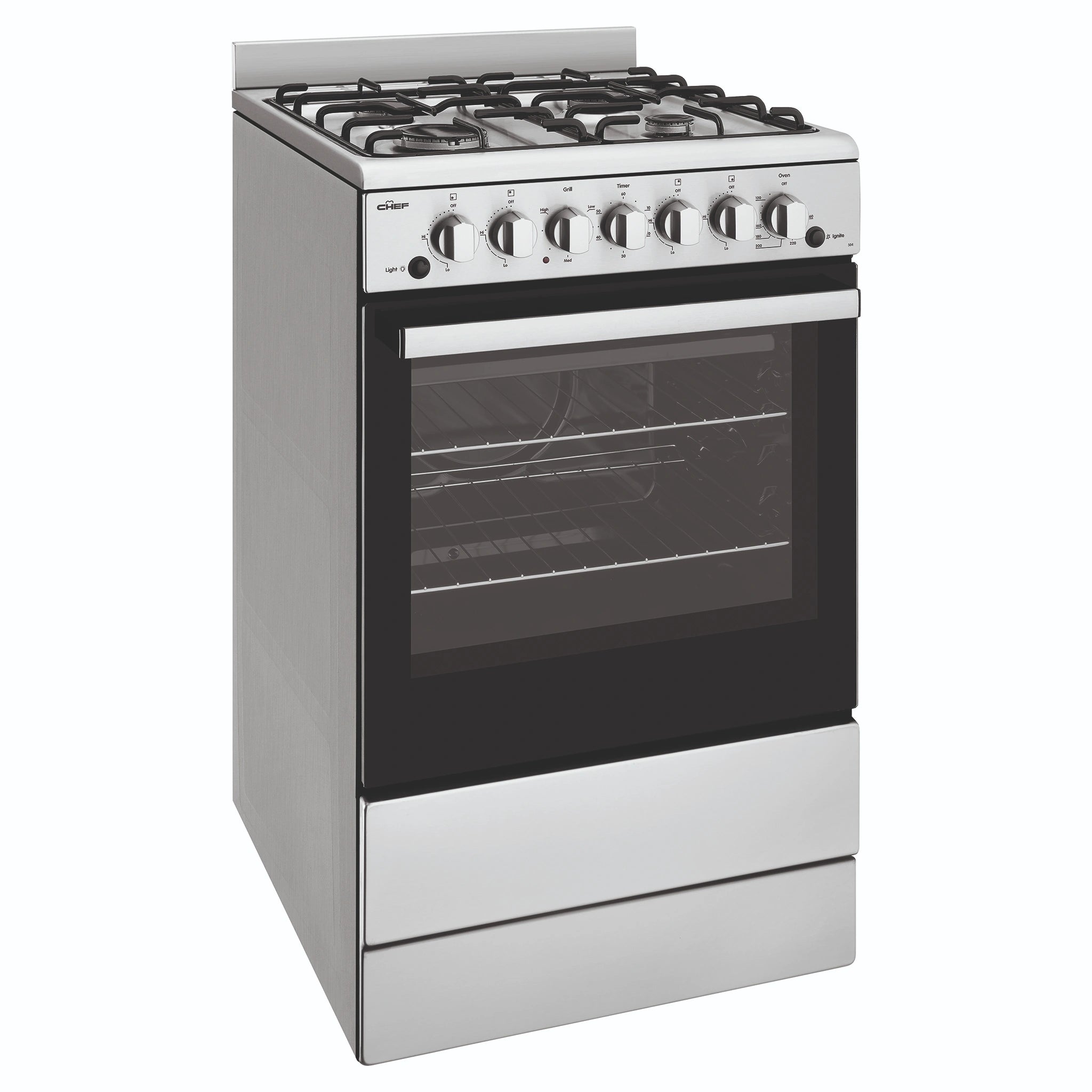Chef 54cm Stainless steel Freestanding Cooker CFG504SCH, Front View