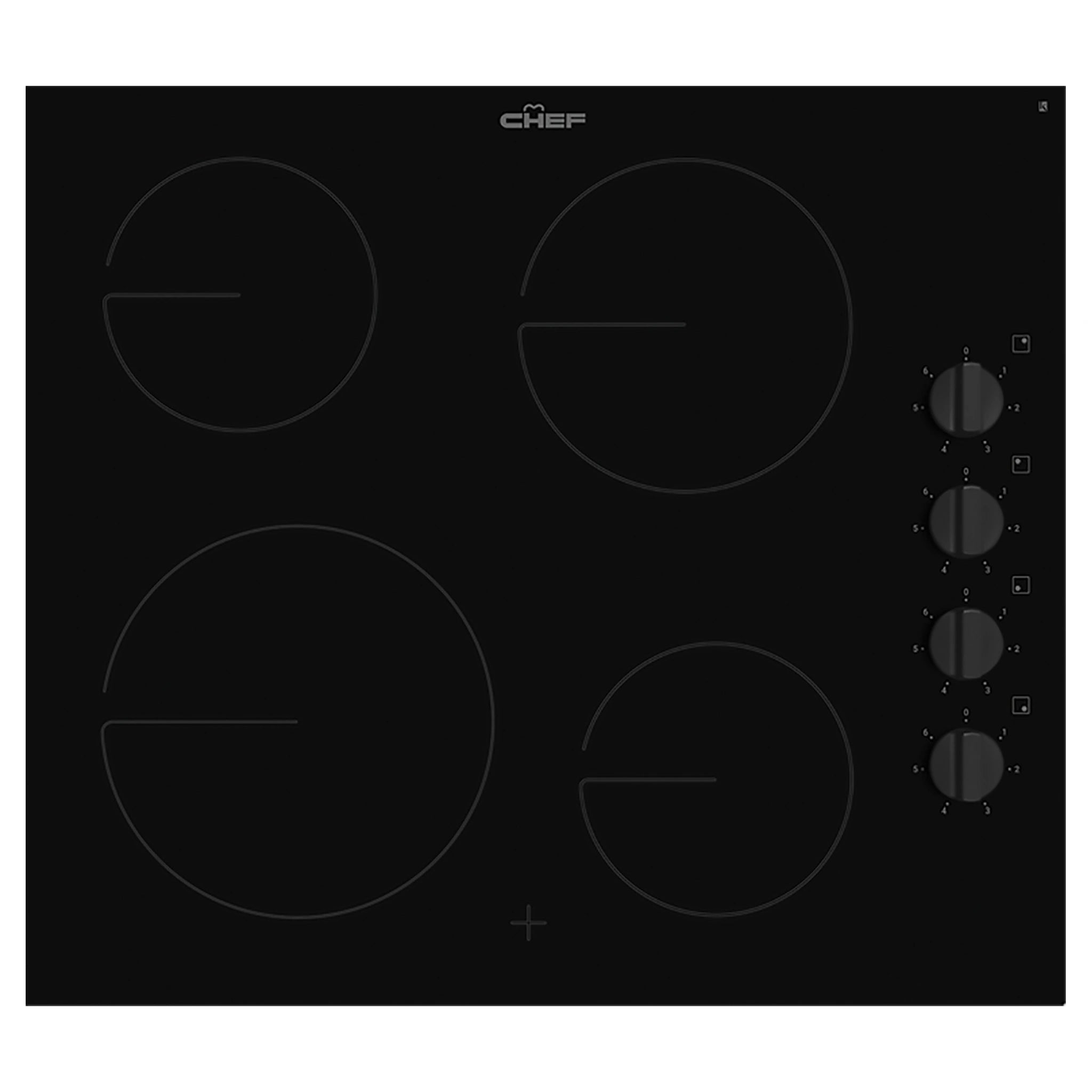 Chef 60cm 4 Zone Ceramic Cooktop CHC642BB, Front View