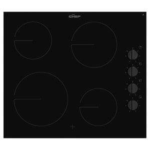 Chef 60cm 4 Zone Ceramic Cooktop CHC642BB, Front View
