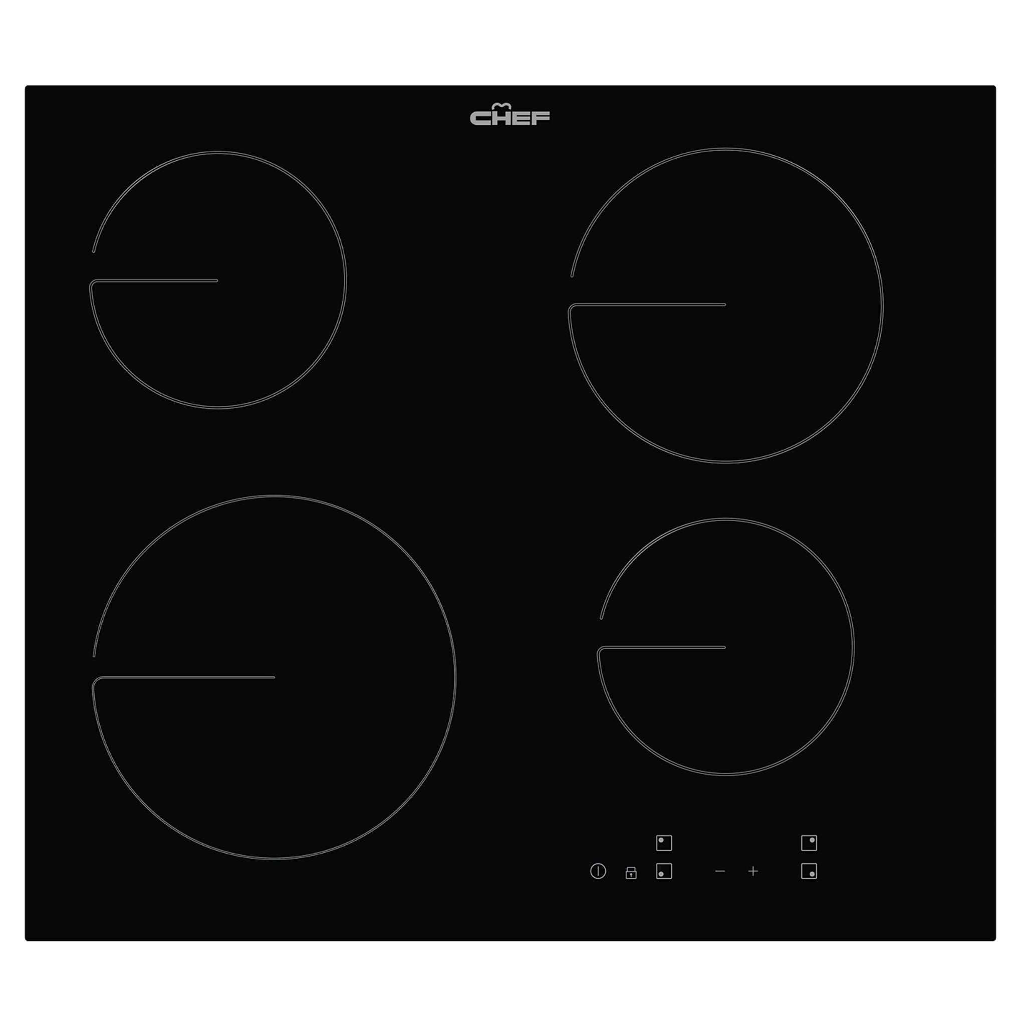 Chef 60cm 4-Zone Ceramic Cooktop CHC644BC, Front View