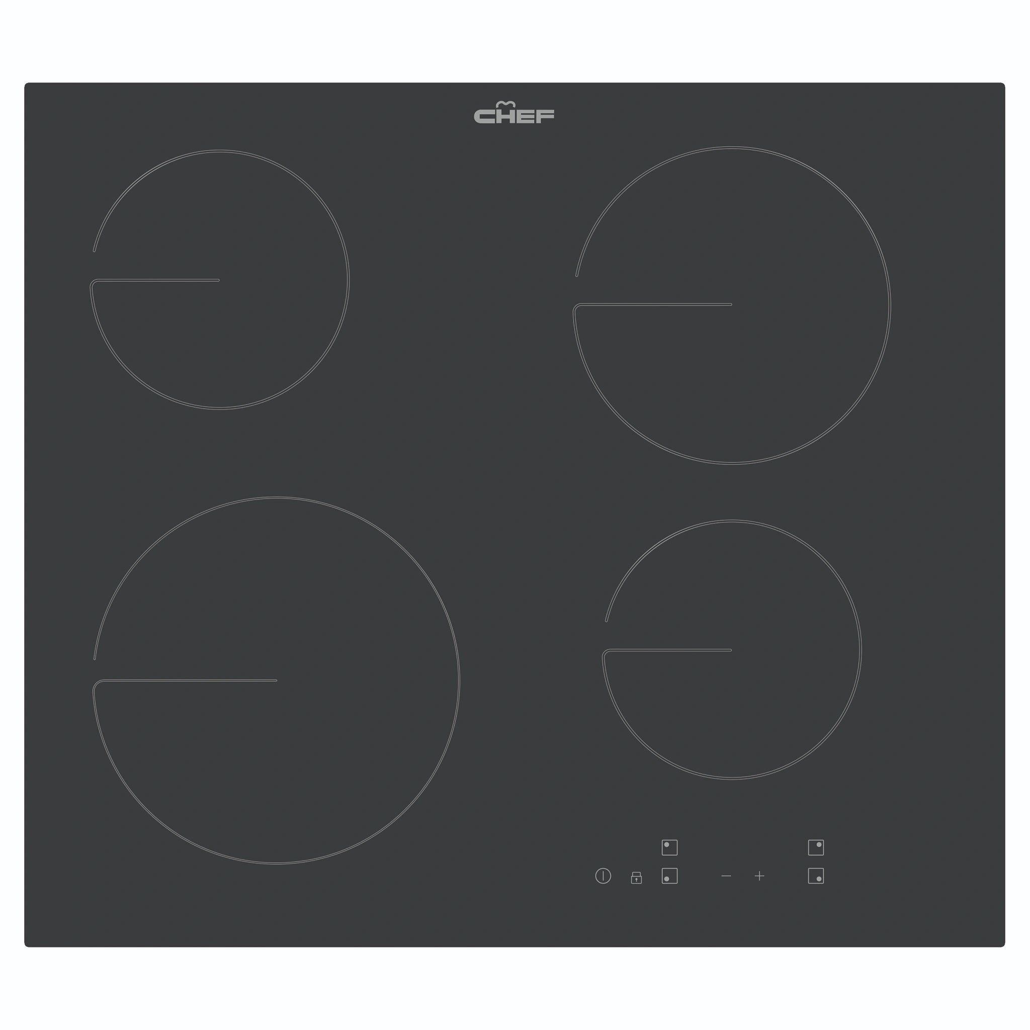 Chef 60cm 4-Zone Ceramic Cooktop CHC644BC, Front View