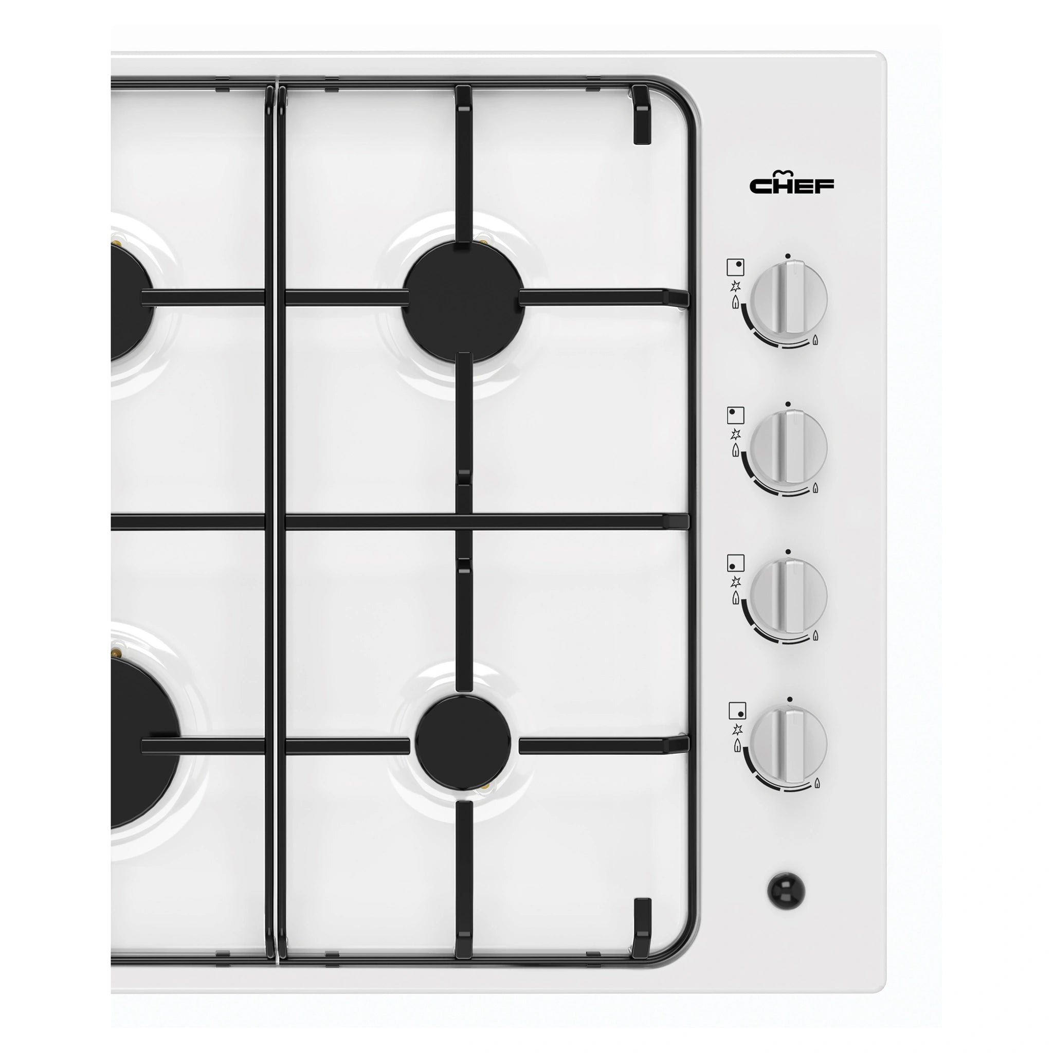 Chef 60cm 4-Burner Gas Cooktop, White CHG642WC, Control Panel View