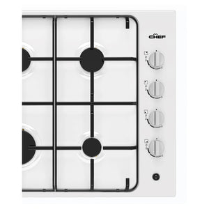 Chef 60cm 4-Burner Gas Cooktop, White CHG642WC, Control Panel View
