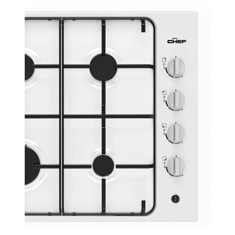 Chef 60cm 4-Burner Gas Cooktop, White CHG642WC, Control Panel View