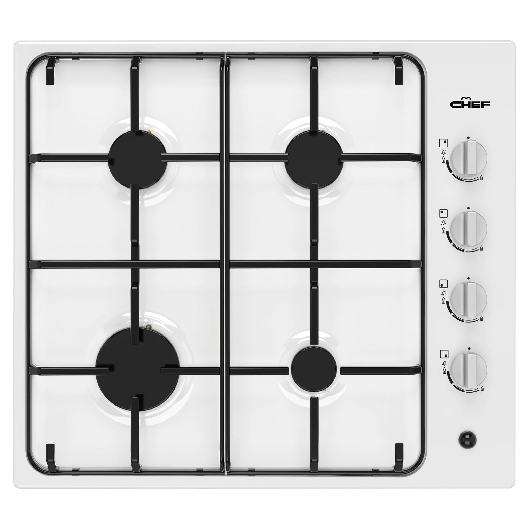 Chef 60cm 4-Burner Gas Cooktop, White CHG642WC, Front View