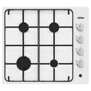 Chef 60cm 4-Burner Gas Cooktop, White CHG642WC, Front View