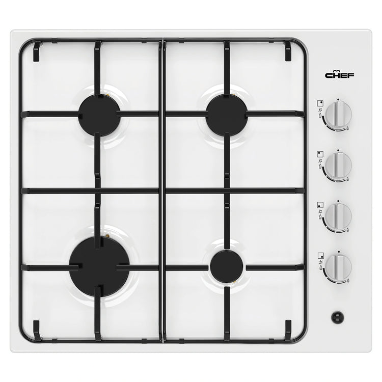Chef 60cm 4-Burner Gas Cooktop, White CHG642WC, Front View