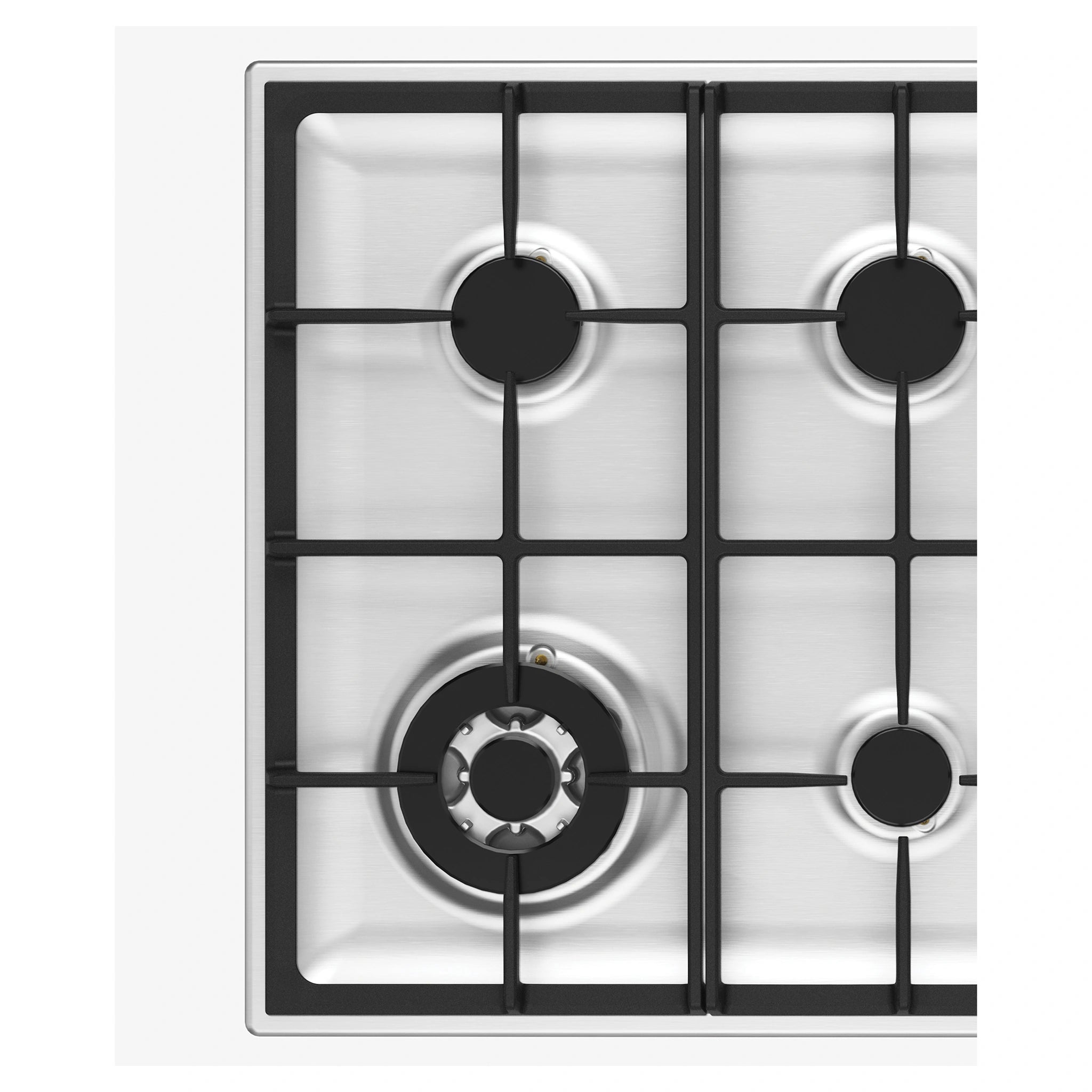 Chef 60cm 4-Burner Gas Cooktop, Stainless CHG644SC, Close-Up View