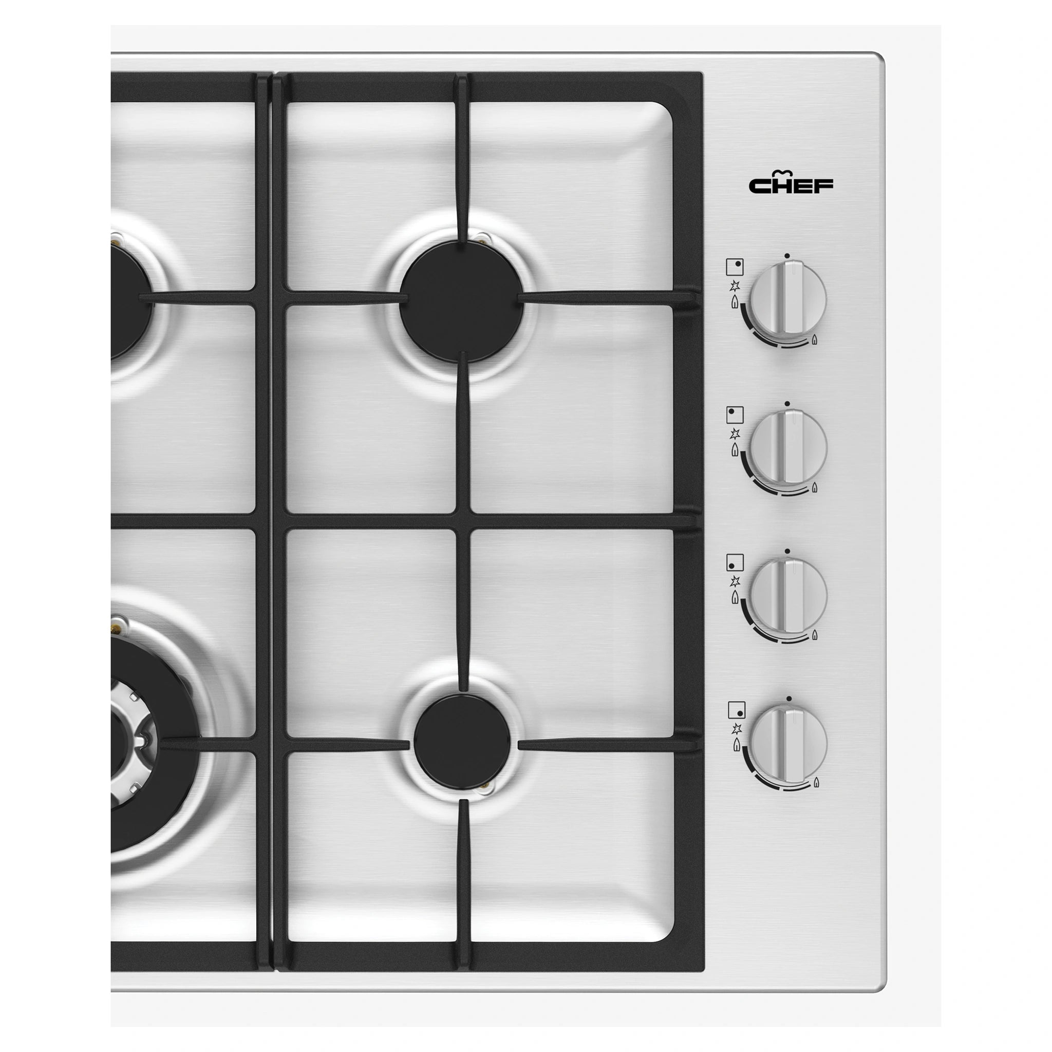 Chef 60cm 4-Burner Gas Cooktop, Stainless CHG644SC, Control Panel View