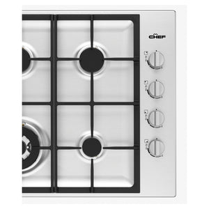 Chef 60cm 4-Burner Gas Cooktop, Stainless CHG644SC, Control Panel View