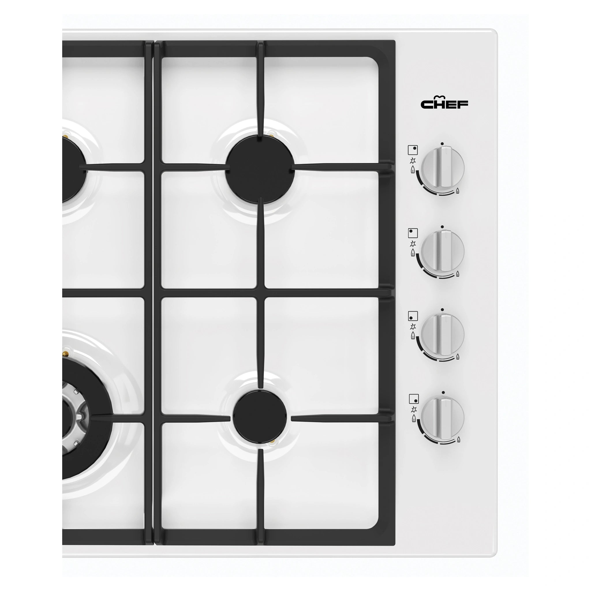 Chef 60cm 4-Burner Gas Cooktop, White CHG644WC, Control Panel View