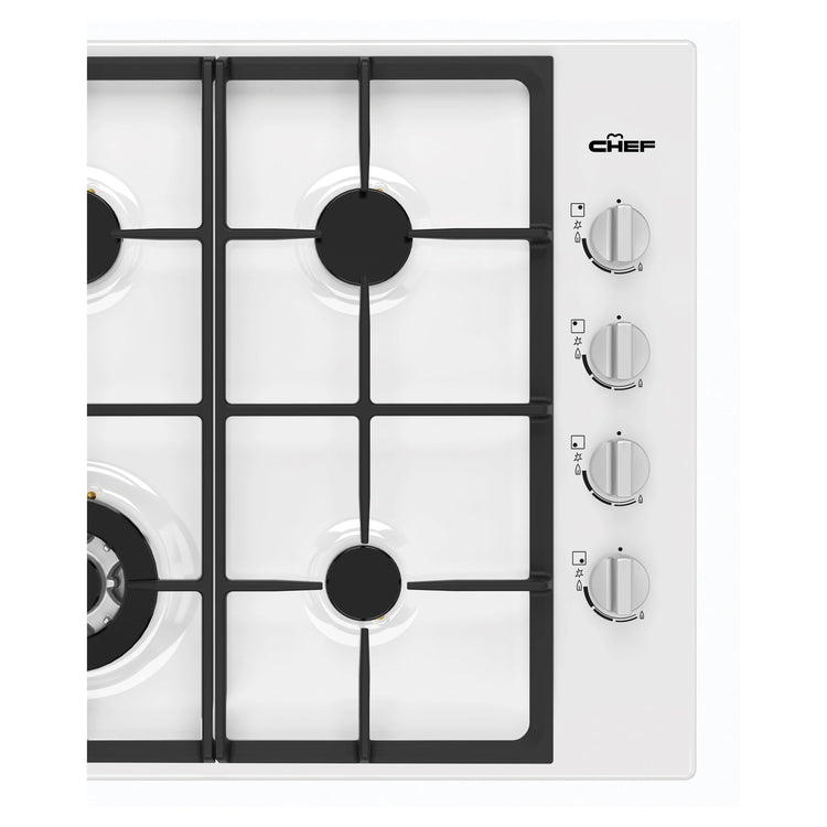 Chef 60cm 4-Burner Gas Cooktop, White CHG644WC, Control Panel View