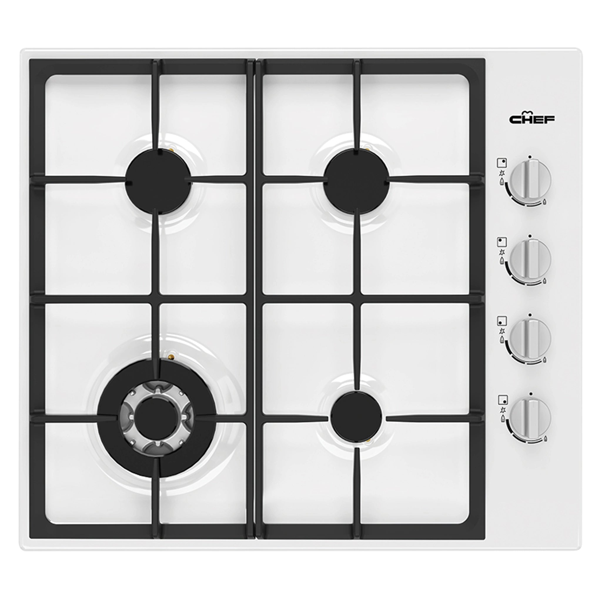 Chef 60cm 4-Burner Gas Cooktop, White CHG644WC, Front View