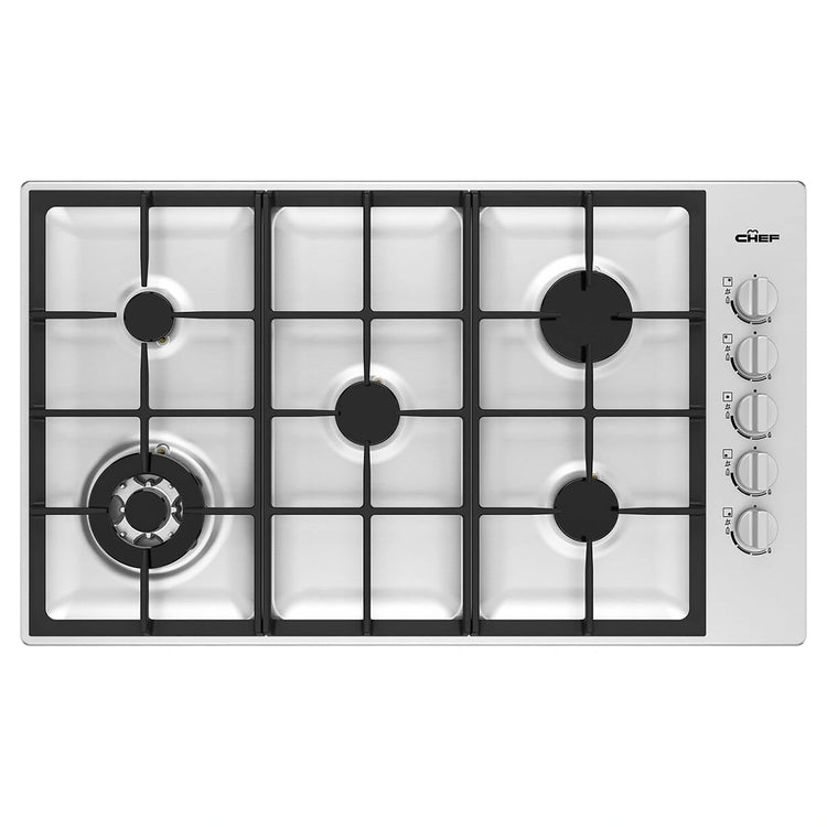Chef 90cm 5-Burner Gas Cooktop, Stainless Steel CHG954SC, Front View