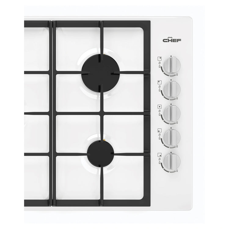 Chef 90cm 5-Burner Gas Cooktop, White CHG954WC, Control Panel View
