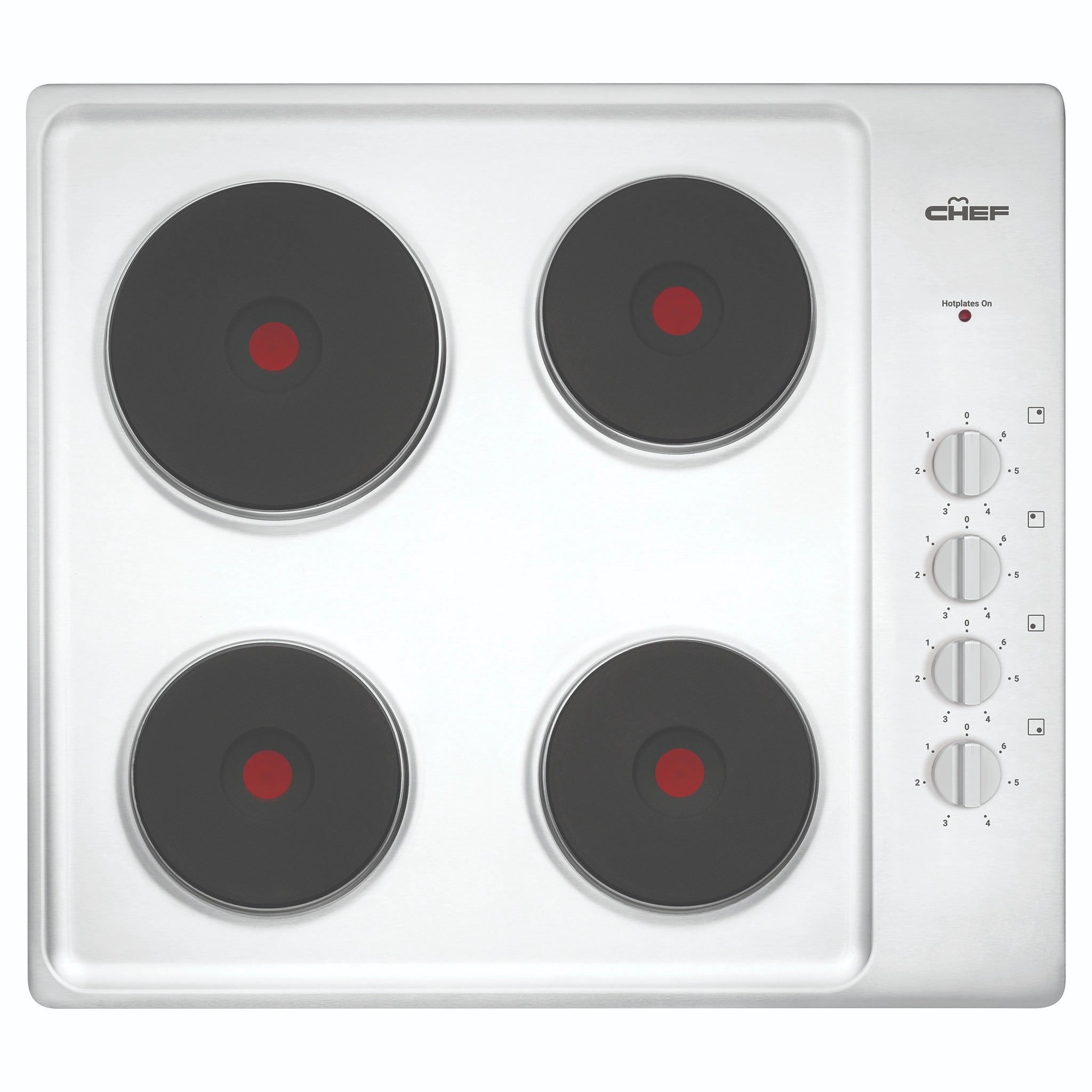 Chef 60cm 4-Zone Electric Solid Cooktop, Stainless CHS642SB, Front View