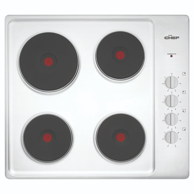 Chef 60cm 4-Zone Electric Solid Cooktop, Stainless CHS642SB, Front View