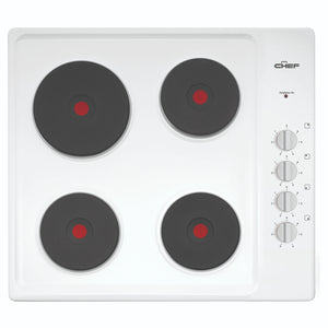 Chef 60cm 4-Zone Electric Solid Cooktop, White CHS642WB, Front View