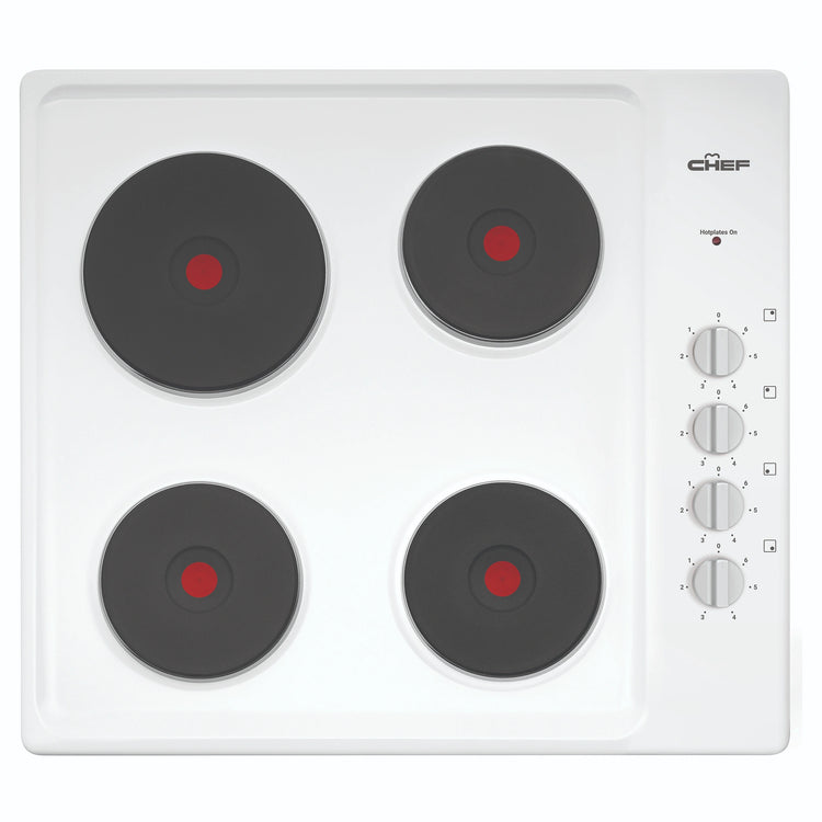 Chef 60cm 4-Zone Electric Solid Cooktop, White CHS642WB, Front View