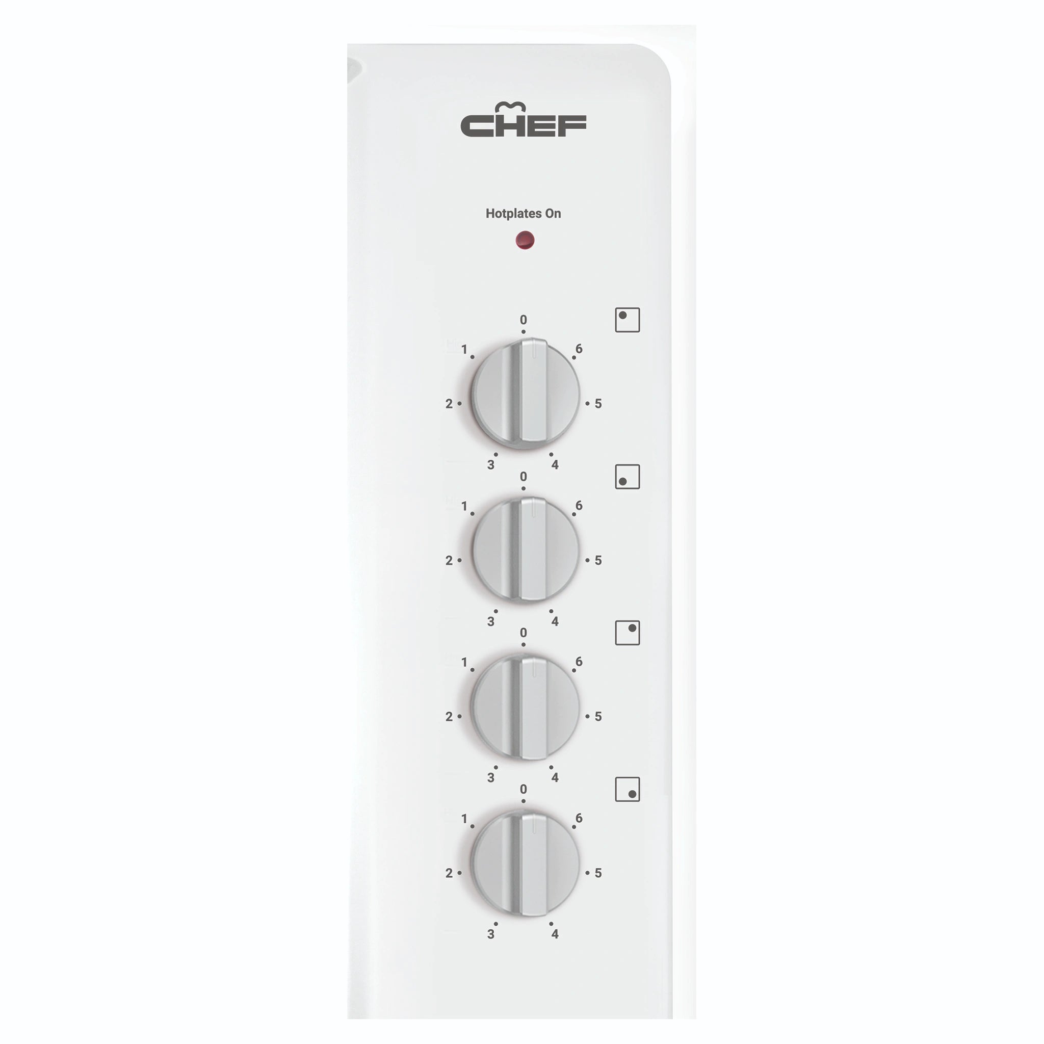 Chef 90cm 4-Zone Electric Solid Cooktop, White CHS942WB, Control Panel View