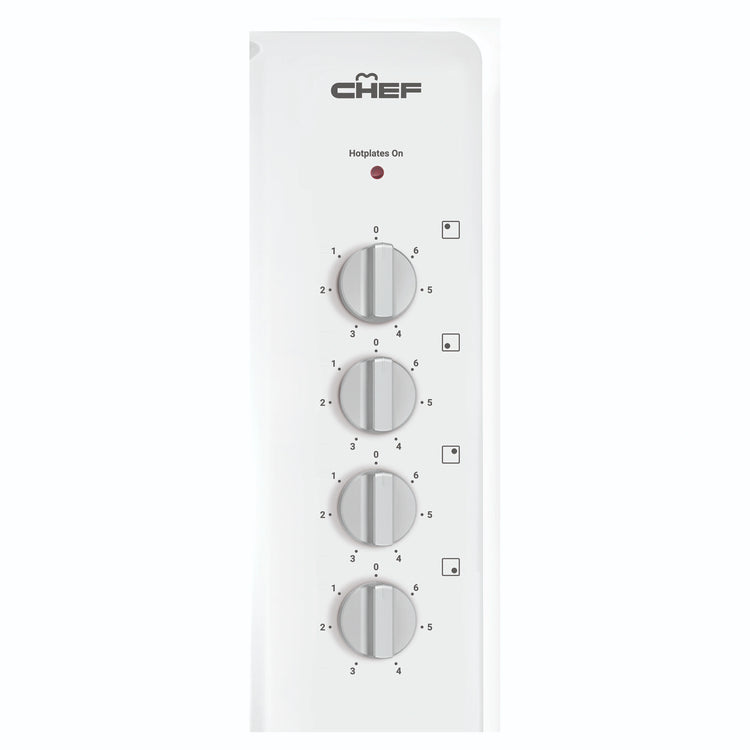 Chef 90cm 4-Zone Electric Solid Cooktop, White CHS942WB, Control Panel View