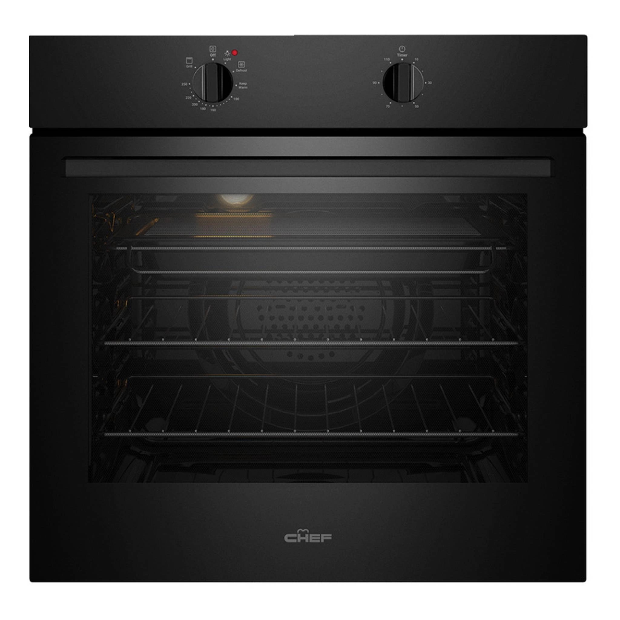 Chef 60cm Electric Multi Function Fan Forced Built-In Oven CVE612DB, Front View