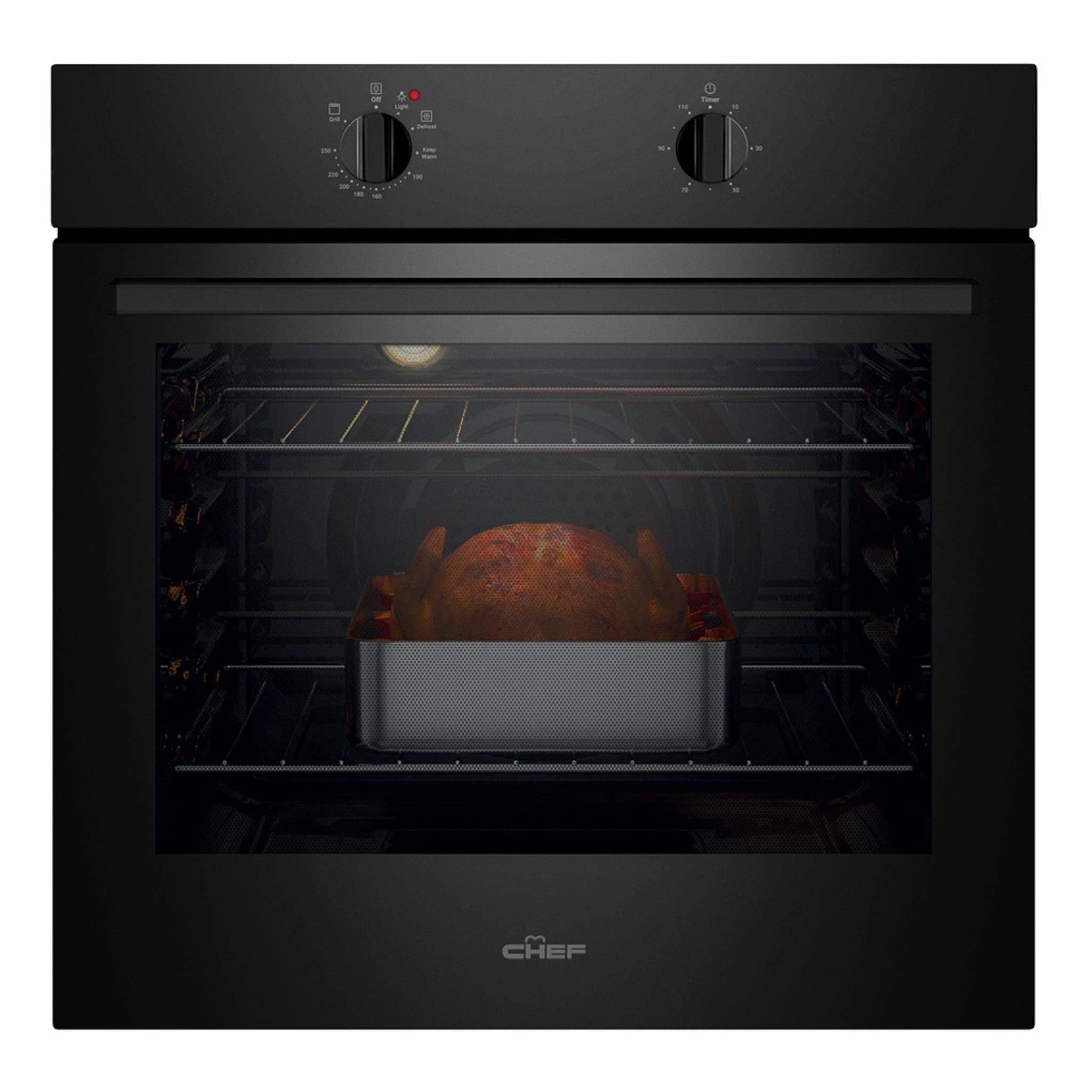 Chef 60cm Electric Multi Function Fan Forced Built-In Oven CVE612DB, Front View