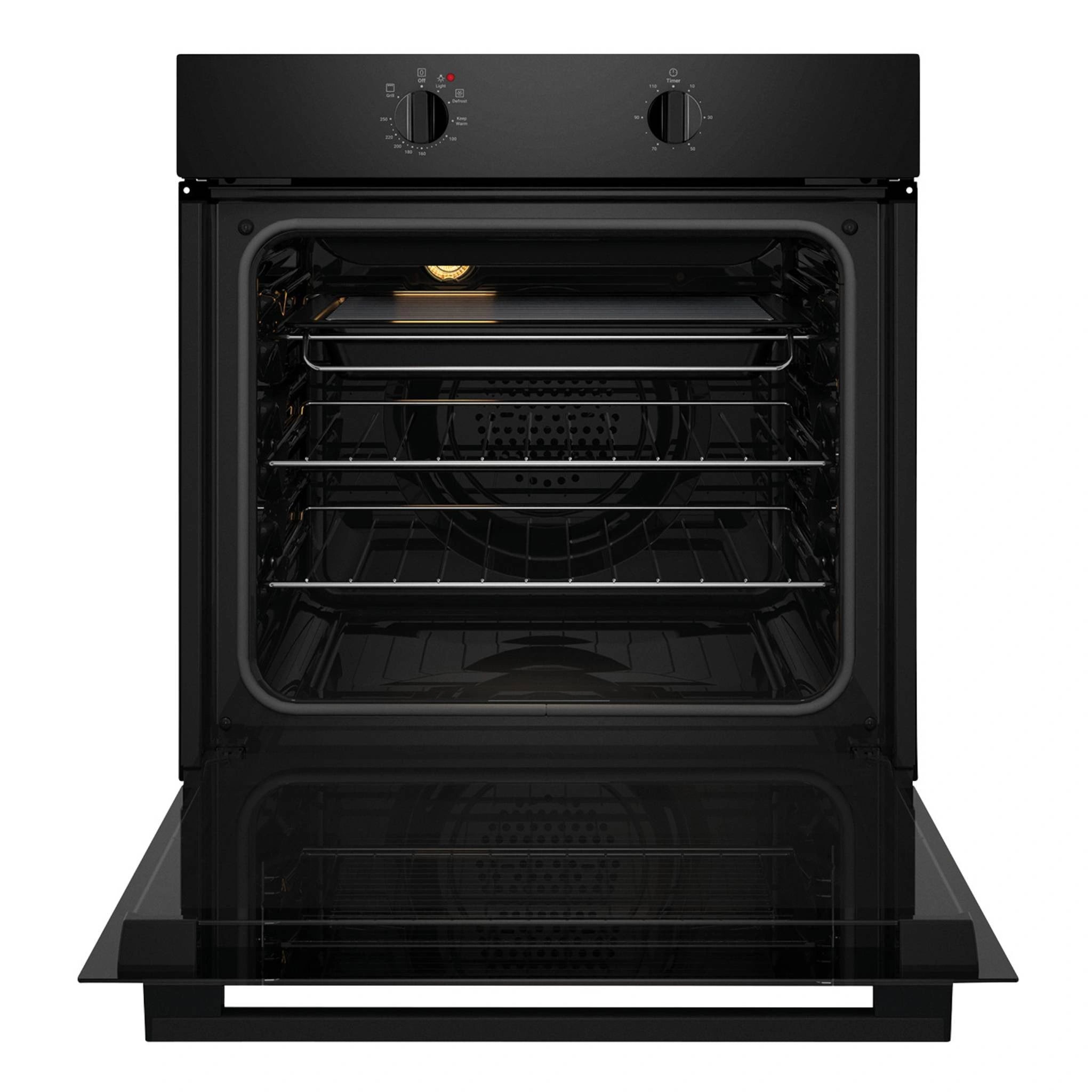 Chef 60cm Electric Multi Function Fan Forced Built-In Oven CVE612DB, Front View with Door Open