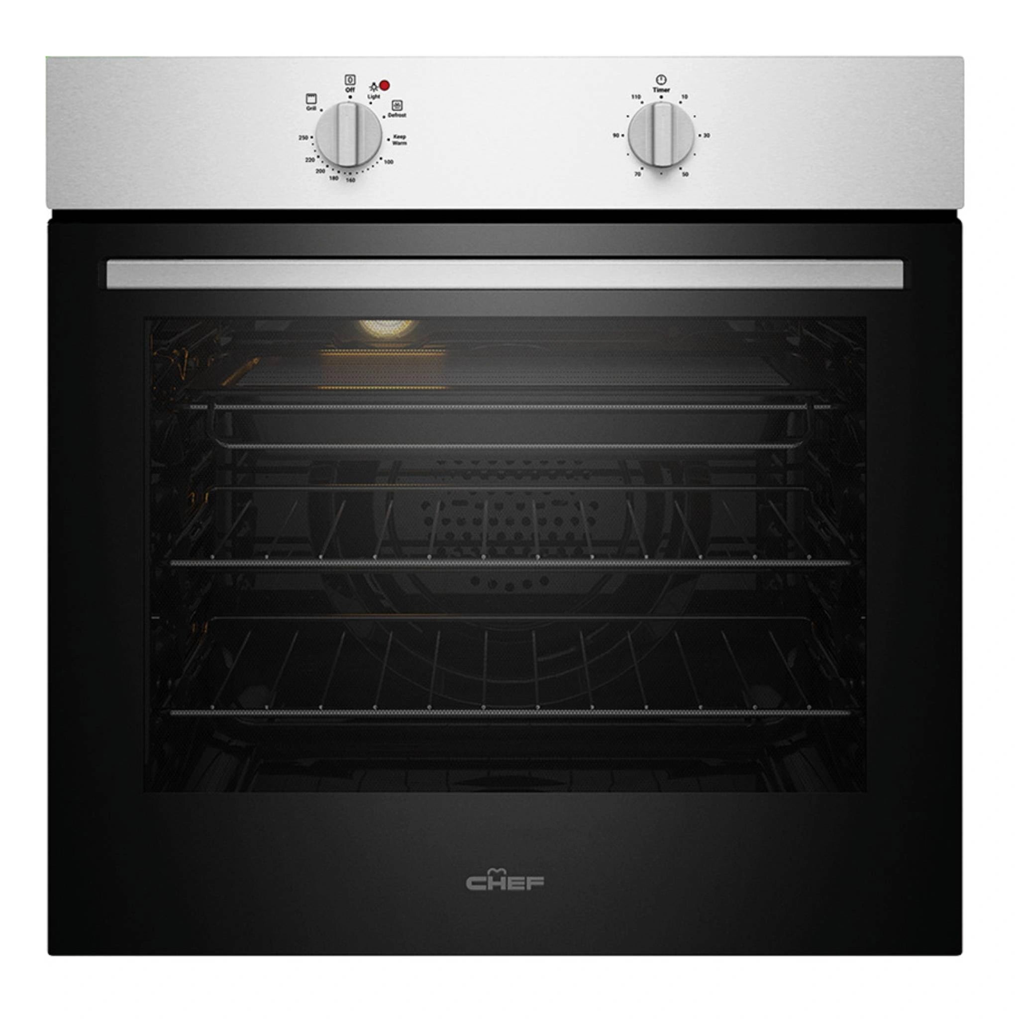 Chef 60cm Electric Multi Function Fan Forced Built-In Oven CVE612SB, Front View